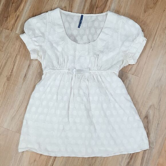 🐞Blue Sketch White Polka Dot Print Top Large - Picture 3 of 16